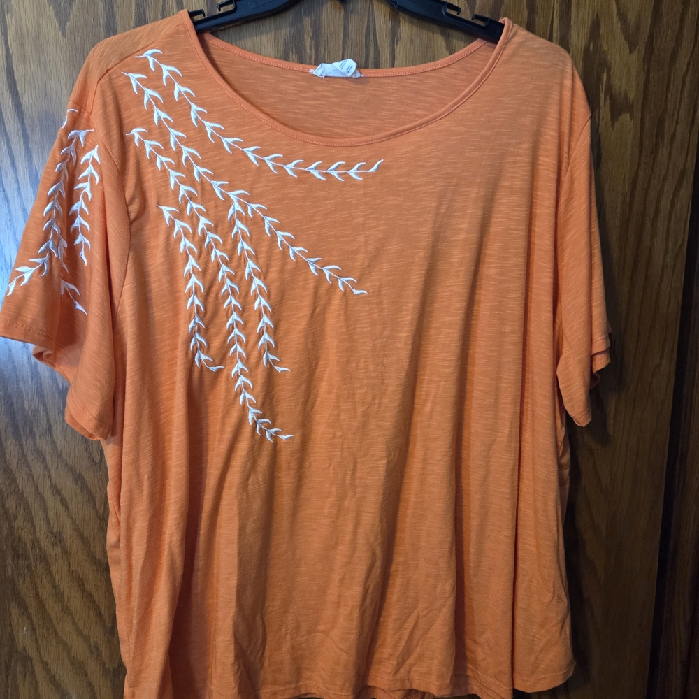 Vibrant Orange Women's Tee with White Embroidery